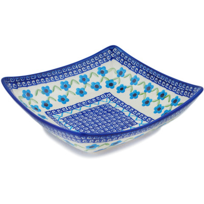 Polish Pottery Square Bowl 8&quot; Greek Daisies