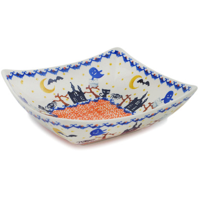 Polish Pottery Square Bowl 8&quot; Halloween Spooky Vibe