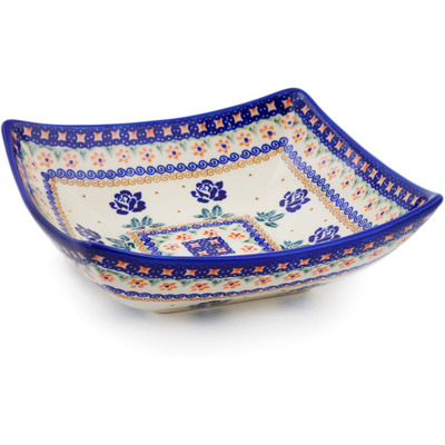 Polish Pottery Square Bowl 8&quot; In The Circle Of Roses
