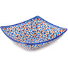 Polish Pottery Square Bowl 8&quot; Polka Dot Frenzy