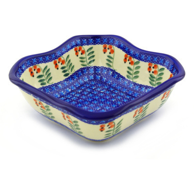 Polish Pottery Square Bowl 8&quot; Red Berries