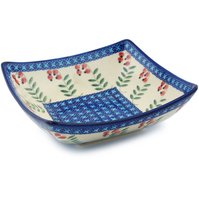 Polish Pottery Square Bowl 8&quot; Red Berries
