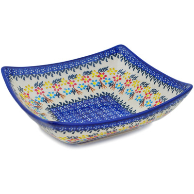 Polish Pottery Square Bowl 8" Spring Flower Ring