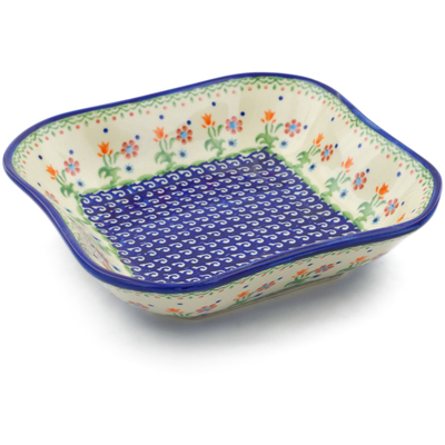 Polish Pottery Square Bowl 8&quot; Spring Flowers