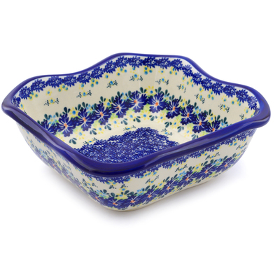 Polish Pottery Square Bowl 8&quot; Spring Meadow