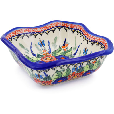 Polish Pottery Square Bowl 8&quot; Spring Splendor UNIKAT