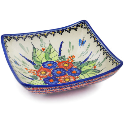 Polish Pottery Square Bowl 8&quot; Spring Splendor UNIKAT
