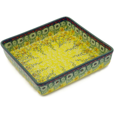 Polish Pottery Square Bowl 8&quot; Sunshine Grotto UNIKAT