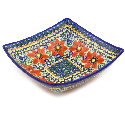 Polish Pottery Square Bowl 8&quot; UNIKAT