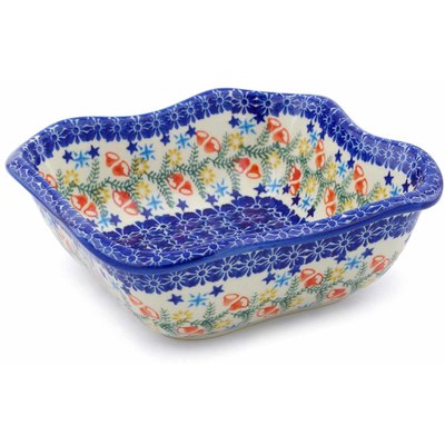 Polish Pottery Square Bowl 8" Wreath Of Bells