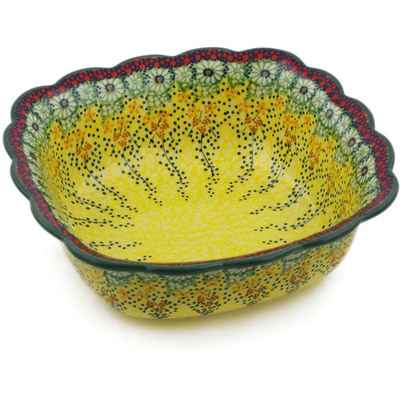 Polish Pottery Square Bowl 9&quot; Sunshine Grotto UNIKAT