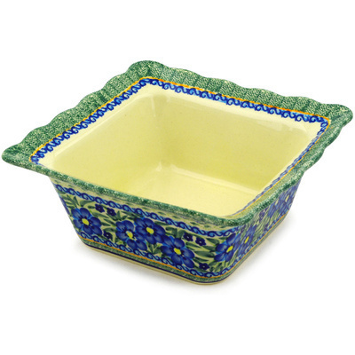 Polish Pottery Square Bowl 9" Texas Poppy UNIKAT
