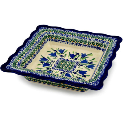 Polish Pottery Square Bowl 9&quot; Tulip Fields UNIKAT