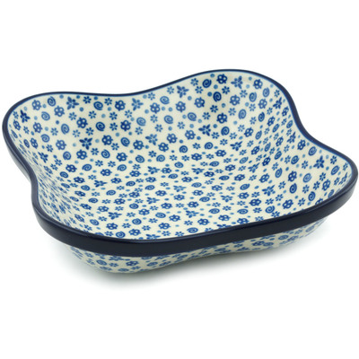 Polish Pottery Square Bowl Blue Confetti