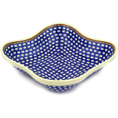 Polish Pottery Square Bowl Peacock Rain