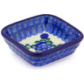 Polish Pottery Square Bowl Small Blue Poppies
