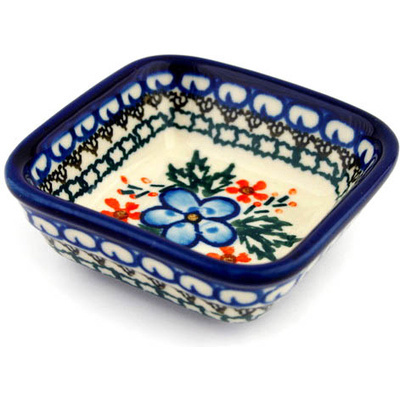 Polish Pottery Square Bowl Small Cobblestone Garden