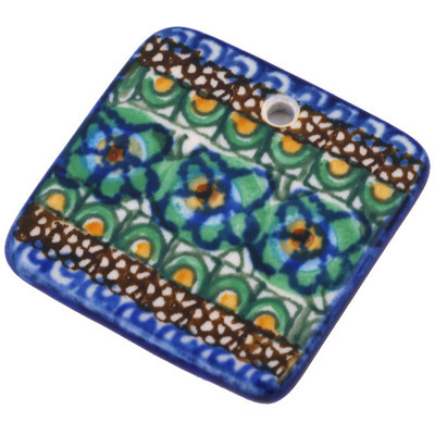 Polish Pottery Square Pendant 2&quot; Mardi Gras UNIKAT