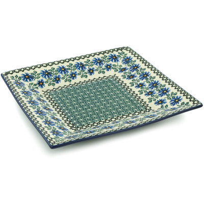 Polish Pottery Square Plate 10&quot; Blue Chicory