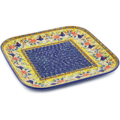 Polish Pottery Square Plate 10&quot; Butterfly Summer Garden UNIKAT