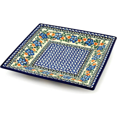 Polish Pottery Square Plate 10&quot; Cobblestone Garden