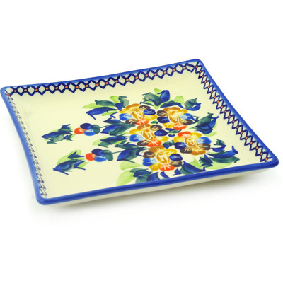 Polish Pottery Square Plate 10&quot; Lace Collar UNIKAT