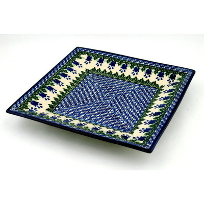 Polish Pottery Square Plate 10&quot; Texas Bluebell