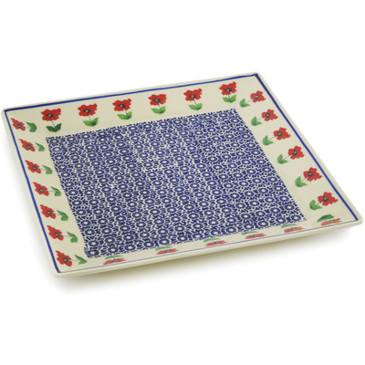 Polish Pottery Square Plate 11&quot; Wind-blown Poppies