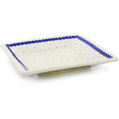 Polish Pottery Square Plate 6&quot; Blue Polka Dot