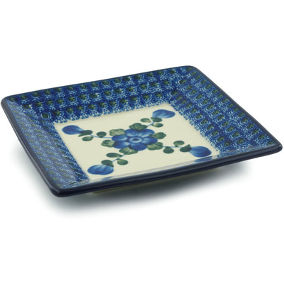 Polish Pottery Square Plate 6&quot; Blue Poppies