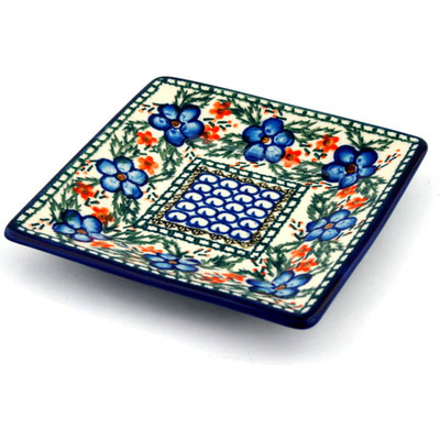 Polish Pottery Square Plate 6&quot; Cobblestone Garden