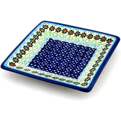 Polish Pottery Square Plate 6&quot; Daisies By The Sea