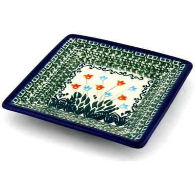 Polish Pottery Square Plate 6&quot; Dancing Tulips