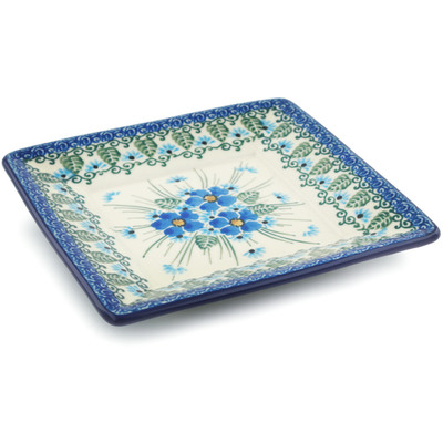 Polish Pottery Square Plate 6&quot; Forget Me Not UNIKAT