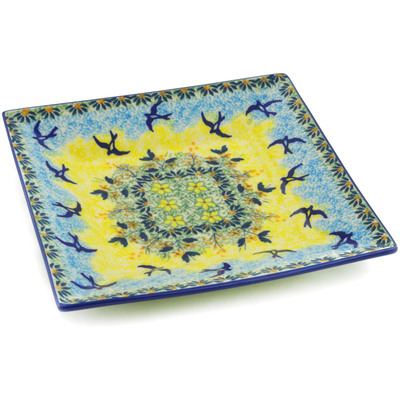 Polish Pottery Square Plate 7&quot; Birds In The Sunset UNIKAT