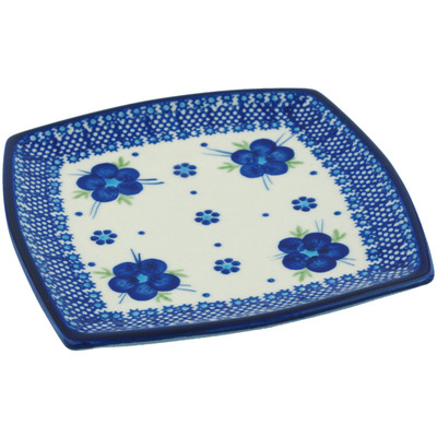 Polish Pottery Square Plate 7&quot; Bleu-belle Fleur