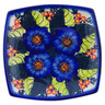 Polish Pottery Square Plate 7&quot; Blue Bouquet UNIKAT