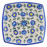 Polish Pottery Square Plate 7&quot; Blue Thistle Beauty