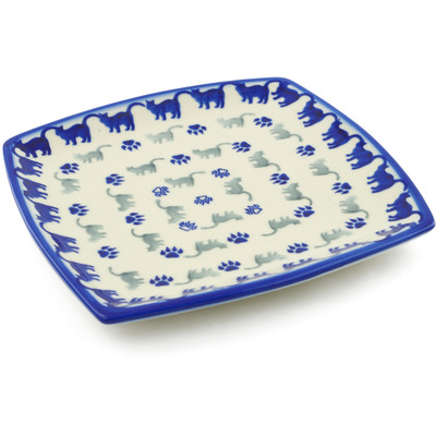 Polish Pottery Square Plate 7&quot; Boo Boo Kitty Paws
