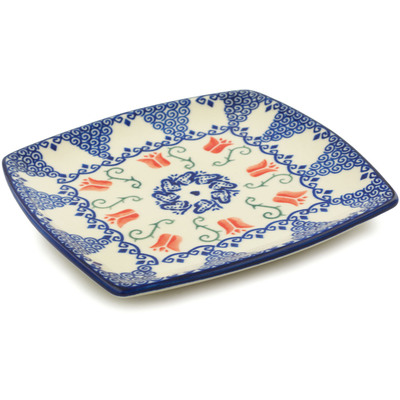 Polish Pottery Square Plate 7&quot; Butterfly Tulips