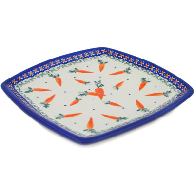 Polish Pottery Square Plate 7&quot; Carrot Delight