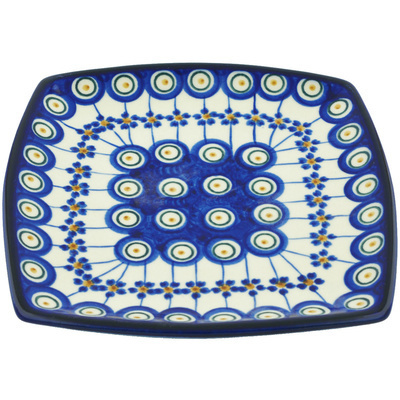Polish Pottery Square Plate 7&quot; Floral Peacock