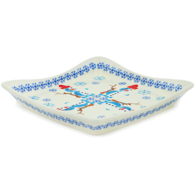 Polish Pottery Square Plate 7&quot; Frosty Snowman