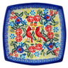 Polish Pottery Square Plate 7" Lovely Red Birds UNIKAT