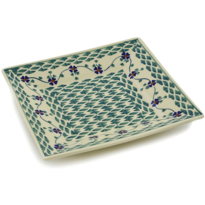 Polish Pottery Square Plate 7&quot; Lucky Blue Clover