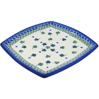 Polish Pottery Square Plate 7&quot; Lucky Clovers
