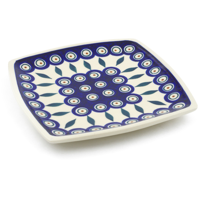 Polish Pottery Square Plate 7&quot; Peacock