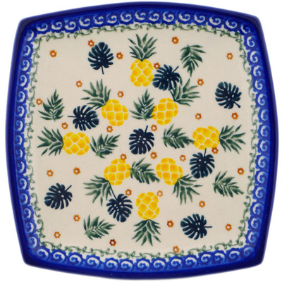 Polish Pottery Square Plate 7&quot; Pineapple Parade