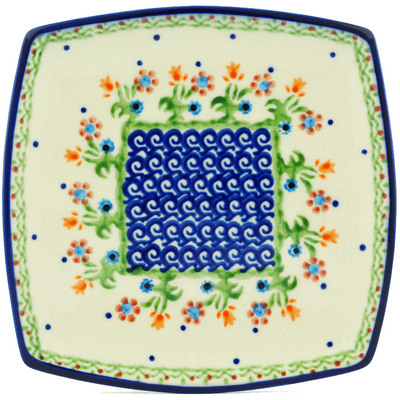 Polish Pottery Square Plate 7&quot; Spring Flowers