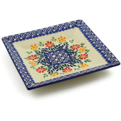 Polish Pottery Square Plate 7&quot; Wave Of Flowers